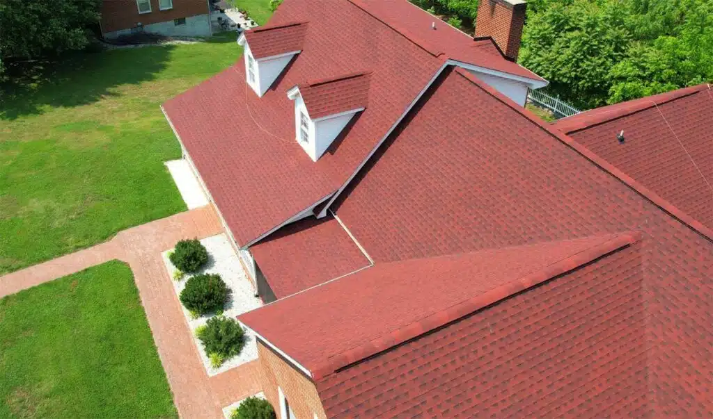 Shingles on a roofing job bright red