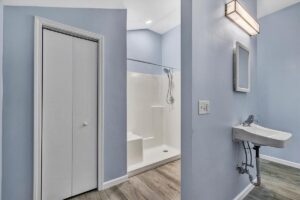 Blue house inside shower