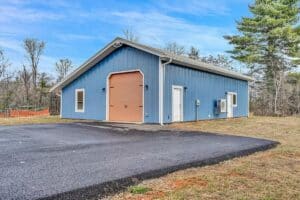 Blue painted barn