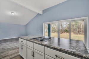 Blue house inside kitchen closeup