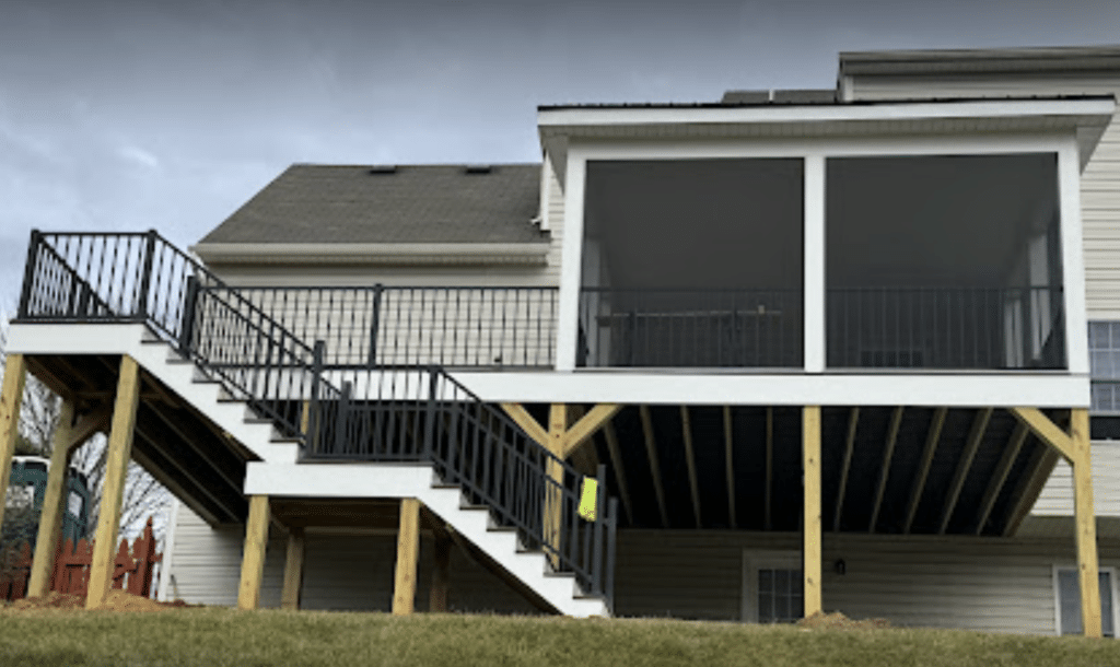 Screen-in porch built steps and deck